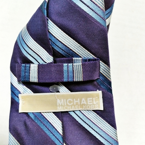 Michael Michael Kors Purple and Blue Striped 100% Silk Men's Necktie - Picture 5 of 6